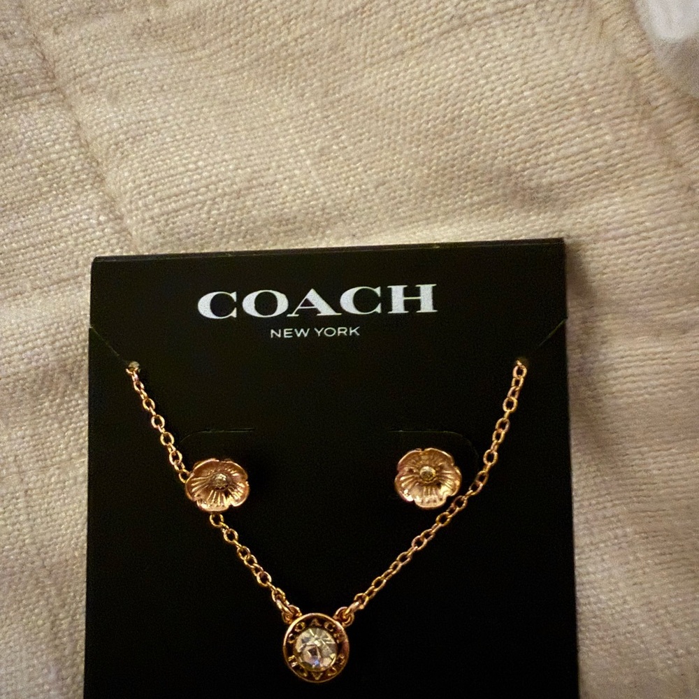 Coach Open Circle Necklace with Flower Stud Earrings
